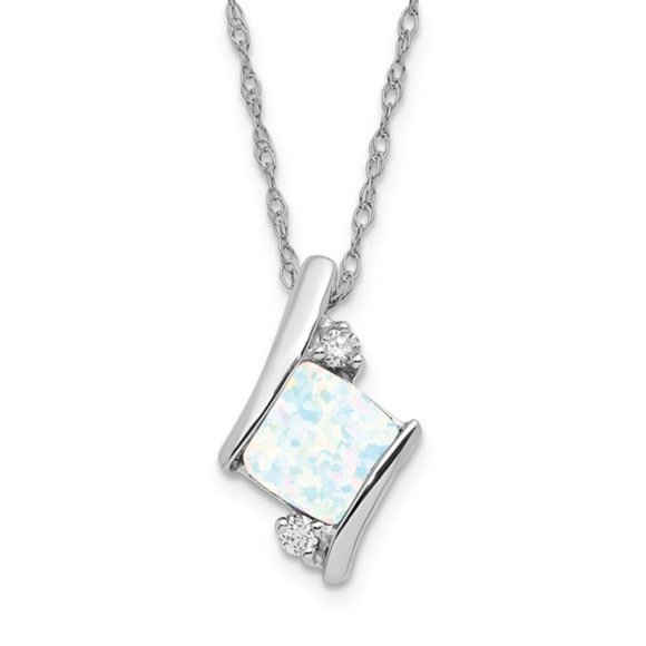 Sterling Silver Gemstone & Diamond Charm Pendant Necklace Square Checkerboard - Picture 12 of 16